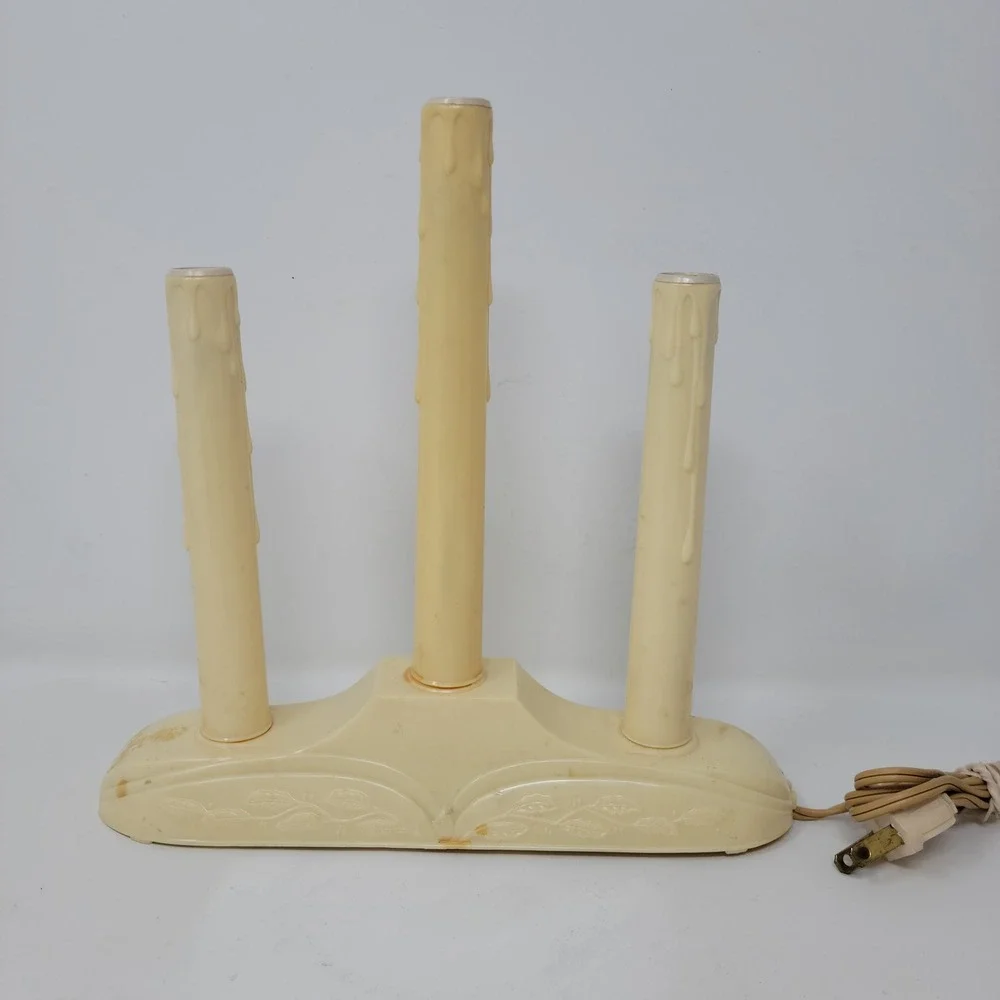 Vintage Safe T‎ Glo 3 Light Candolier Ivory Plastic Christmas Window Decor